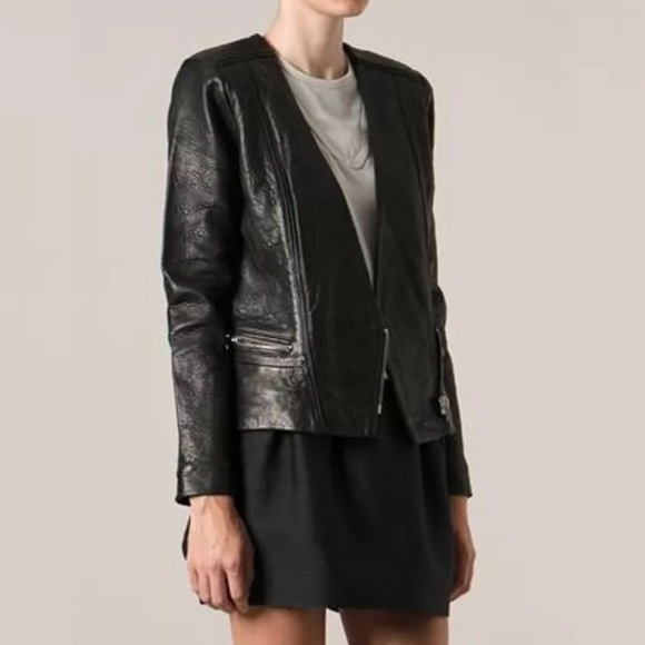 IRO ‘Imaei’ Black Asymmetrical Zipper Biker Moto Lamb Leather Jacket - Picture 2 of 12